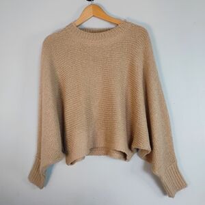PURE REBEL Elegant Tan Cropped Women's Crew Neck Chunky Knit Sweater Size S